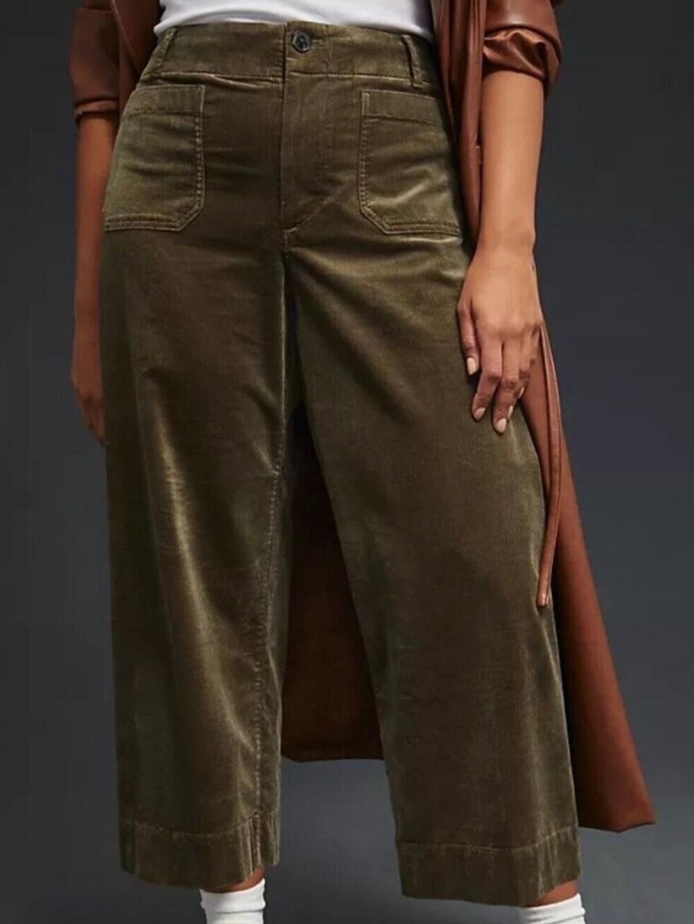 Maeve Colette Corduroy Wide Leg Cropped Pants green sz 32